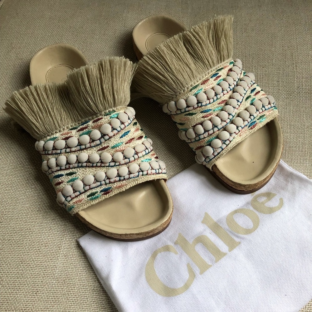 Chloe Sandals Slide Fringe Mules Nolan EU 35 US 5 - Picture 6 of 13